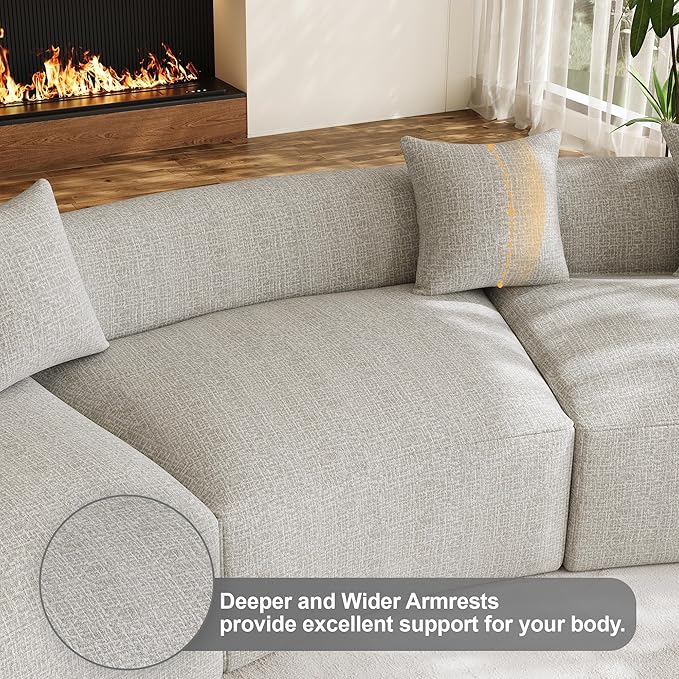 134" Curved Modular Sectional Sofa for Living Room, Modern Chenille Oversized Cloud Couch, Plush Luxury 6-Seater Extra Deep Seat Boucle Boneless Sofa, No Assembly Required, Grey