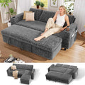 Vipbear Chenille Sleeper Sofa Bed, 82" Pull Out Couch with Reclining Backrest/Reversible Storage Chaise, 3 in 1 L-Shaped Couch with Armrest Storage | Cup Holder | Tool-Free Assembly | Grey