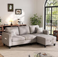 Sectional Sofa and Couches for Living Room, 78'' Brown 3 Seat L-Shaped Couch with Movable Ottoman, Comfy Linen Convertible Sectionals Sofas with Chaise for Apartment, Dorm, Small Space