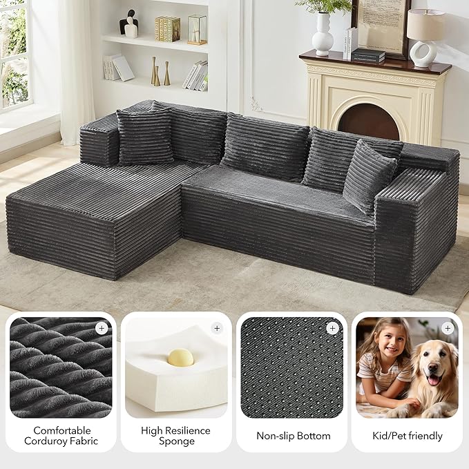 Garvee Modular Sectional Sofa Cloud Sectional Couch, 106" Comfy L Shaped Couches for Living Room,Oversized Sofa Sleeper with Deep Seat, No Assembly Required