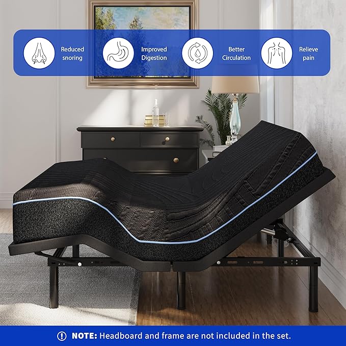 Dyonery Split King Adjustable Bed Frame with Mattress, 14 inch Medium Copper-Gel Memory Foam Mattress, Head & Foot Incline, 750lbs Lift Capacity, Powerful Quiet Motor, 5 Minutes Tools-Free Assembly