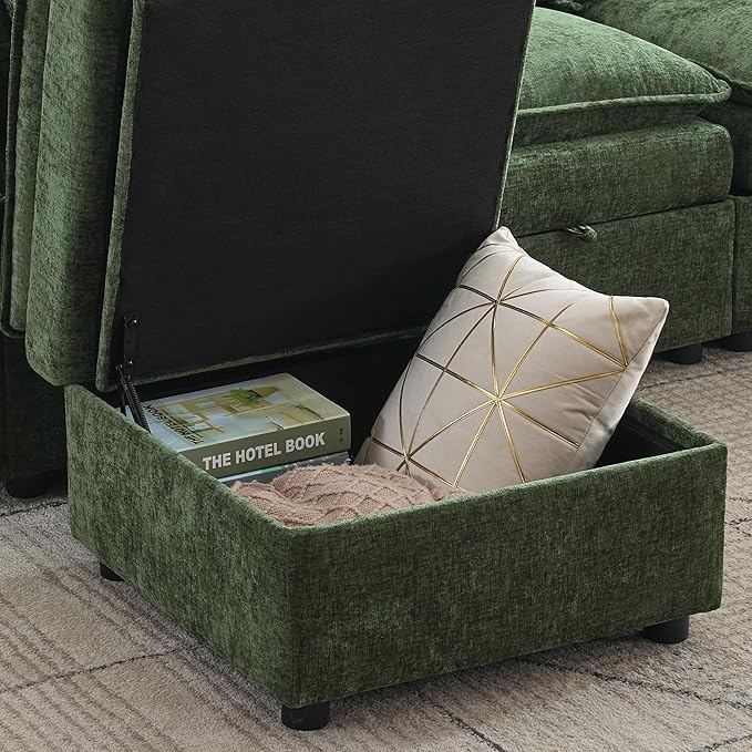 27" Large Square Ottoman with Storage, Modern Upholstered Footrest with Anti-Slip Legs for Couch Coffee Table Living Room, Bedroom, Entryway, Chenille Green