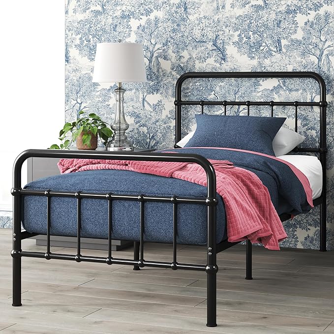 Zinus Florence Full Panel Metal Platform Bed Frame, Mattress Foundation, No Box Spring Needed, Easy Assembly, Black, Twin