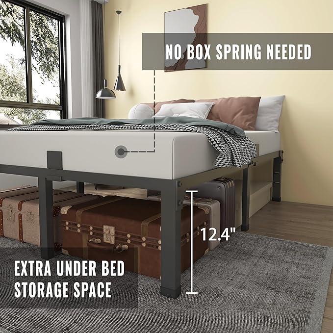 MAF 14 Inch Metal Platform Queen Bed Frame, Heavy Duty Black Bed Frames with Steel Slats Support, No Box Spring Needed, Noise Free, Easy Assembly