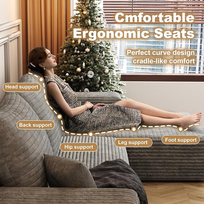 108" Sectional Couches for Living Room Cloud Couch Sofa with L-Shape Upholstered Boneless Couchs Modern Modular Sectional Couch with Chaise (Grey, 108" Right Facing Chaise+2Seaters)
