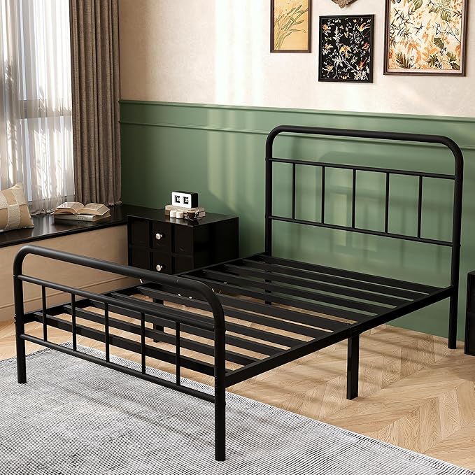 14Inch Metal Bed Frame,Twin Size Bed Frame with Storage Space,Heavy Duty Sturdy Mattress Foundation,Easy Assembly,No Box Spring Needed,Twin