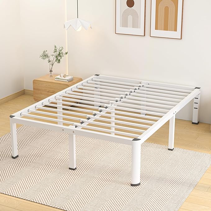 Superay 20 Inch King Size Metal Bed Frame with Round Corners, Storage Space Under High Bed Frame-Heavy Duty Steel Slats Support, Noise Free - Easy Assembly - No Box Spring Needed,White