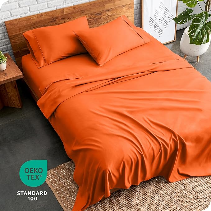 Bare Home Twin XL Sheet Set - 1800 Ultra-Soft Microfiber Twin Extra Long Bed Sheets - Double Brushed - Deep Pockets - Easy Fit - 3 Piece Set - Bedding Sheets & Pillowcases (Twin XL, Orange)