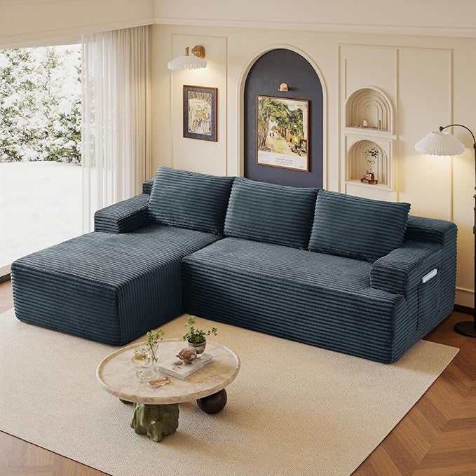 96" Sectional Couches for Living Room Cloud Couch Sofa with L-Shape Upholstered Boneless Couchs Modern Modular Sectional Couch with Chaise (Dark Grey, 96" W+Left Facing Chaise+2Seaters)