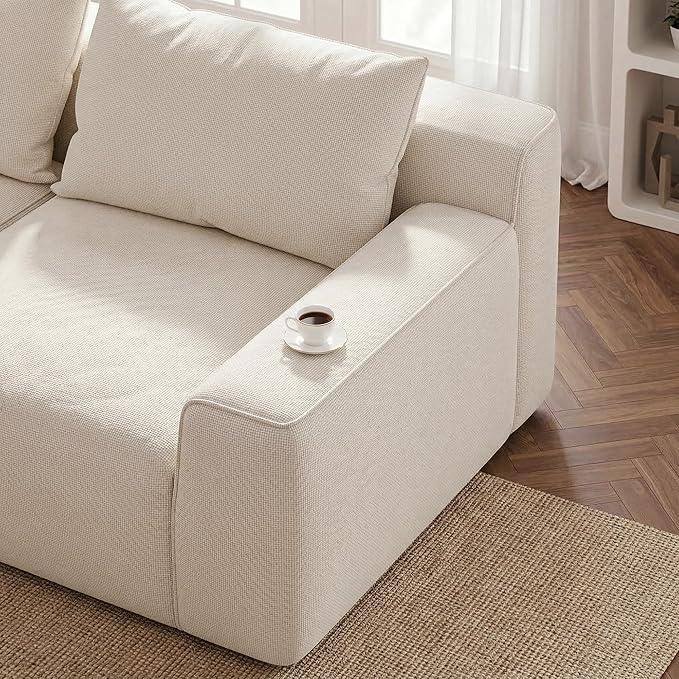 97”Modular Sectional Sofa, Cloud Sectional Couch with Deep Seat, Modern Modular L-Shape Sofa Couch, Upholstered Boneless Couches for Living Room Bedroom (White Check, Left Facing Chaise)