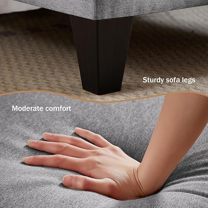 111" Sectional Couch for Living Room, Modern Polyester Fibre U Shaped Sofa Couches with Double Chaise, Upholstered 4 Seater Sofa for Living Room, Apartment, Office, Light Grey