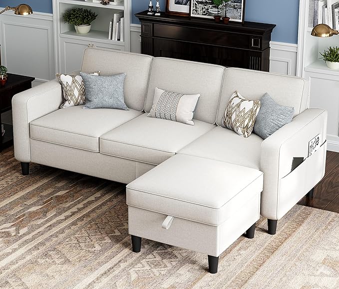 Sectional Couches for Living Room Convertible 3 Seater Sofas 78" L Shaped Couch with Removable Storage Ottoman Modern Linen Beige Sofa for Apartments Studios Dorms Small Spaces | 78" Small Sectional