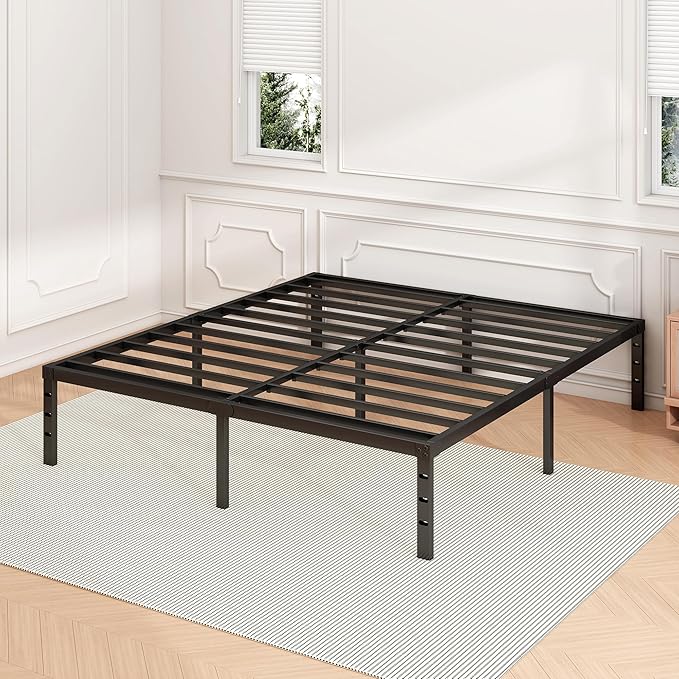 Hafenpo 18 Inch Full Bed Frame - Sturdy Metal Platform Full Size, No Box Spring Needed, Heavy Duty, Easy Assembly, Strong Bearing Capacity, Under Bed Storage, Black