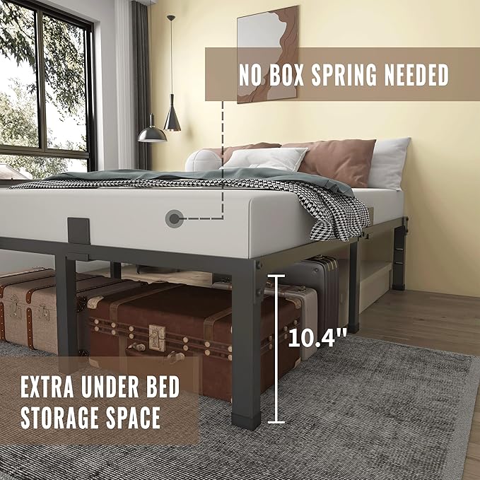 MAF 12 Inch Queen Bed Frames with Mattress Slide Stopper Black Heavy Duty Metal Platform Bed Frame Steel Slat Support, No Box Spring Needed, Noise Free, Easy Assembly