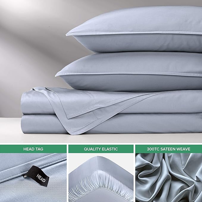 Pure Bamboo King Sheets, Genuine 100% Organic Viscose Derived from Bamboo Bed Sheet Set, Luxuriously Soft & Cooling, Double Stitching, 2 Year Quality Promise (King, Sterling Blue)
