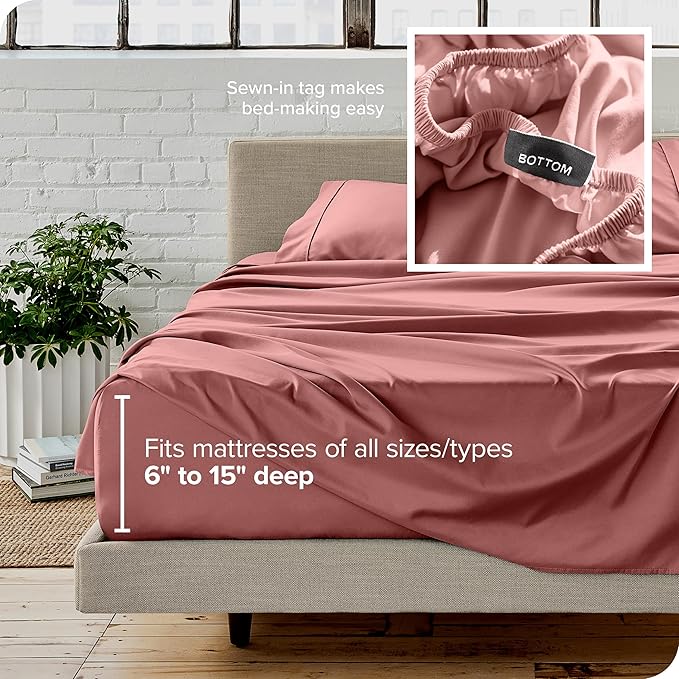 Bare Home California King Sheet Set - 1800 Ultra-Soft Microfiber Cal King Bed Sheets - Double Brushed - Deep Pockets - Easy Fit - 4 Piece Set - Bed Sheets (California King, Dusty Rose)