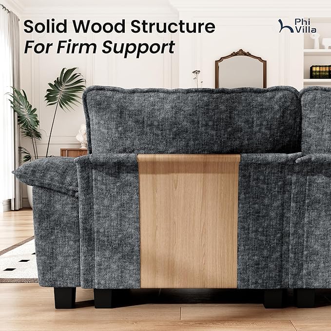PHI VILLA Cloud Modular Couches Sets, 3 Pieces Large Sectional Sofa Set with Single Sofa, 5-Seater Upholstered Couch for Living Room, Chenille Fabric, Dark Cyan