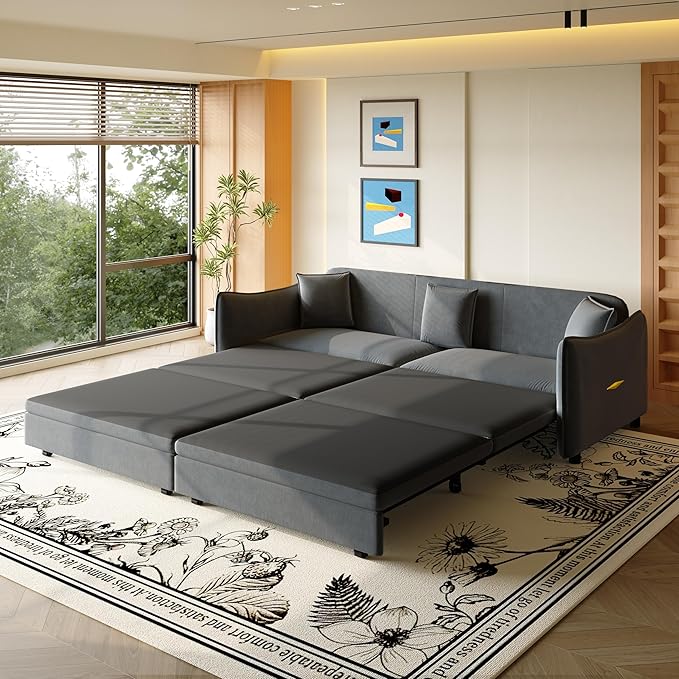 KEIKI 81.9" 3-in-1 Convertible Sofa Bed, Modern Velvet Sleeper Couch with Reinforced Frame, Pull Out Futon Sofa for Apartments, Guest Rooms, Dorms, Studios & Small Living Spaces