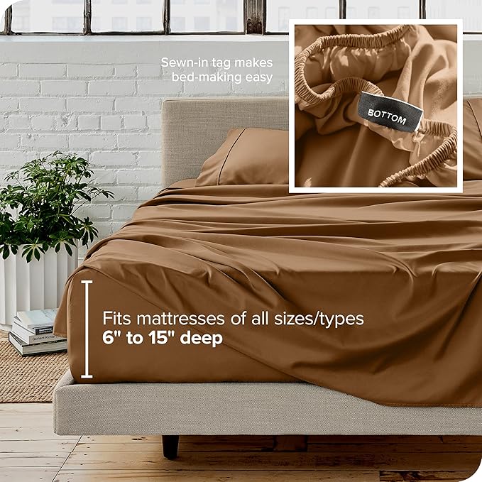 Bare Home Full Sheet Set - 1800 Ultra-Soft Microfiber Full Bed Sheets - Double Brushed - Deep Pockets - Easy Fit - 4 Piece Set - Bedding Sheets & Pillowcases (Full, Caramel)