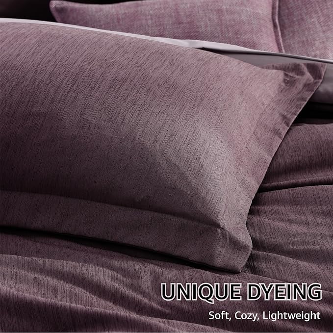 Monbix Super King Comforter Set, Italian Plum Cationic Dyeing Bedding Set Reversible, Bed in a Bag 7 Pieces with Comforter, Sheets, Pillowcases & Shams