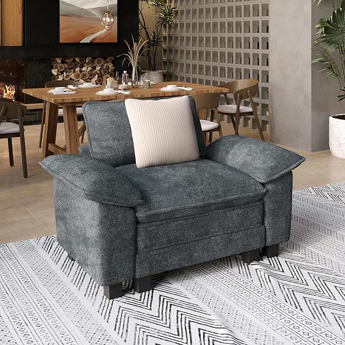 53.5'' Oversized Accent Chair, Chenille Single Seat Modular Sofa Chair with Wider Armrest and Pillow, Modern Cloud Deep Seat Armchair for Bedroom Living Room, Cyan