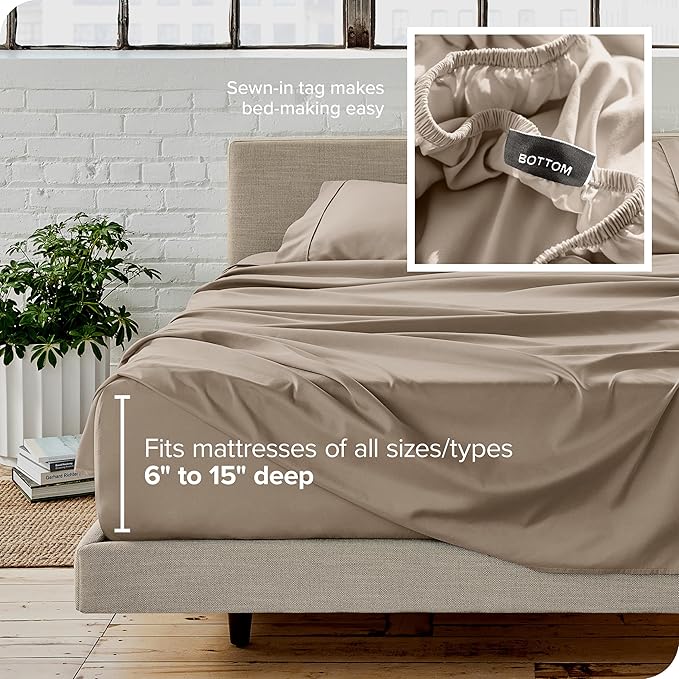 Bare Home Queen Sheet Set - 1800 Ultra-Soft Microfiber Queen Bed Sheets - Double Brushed - Deep Pockets - Easy Fit - 4 Piece Set - Bedding Sheets & Pillowcases (Queen, Pebble)