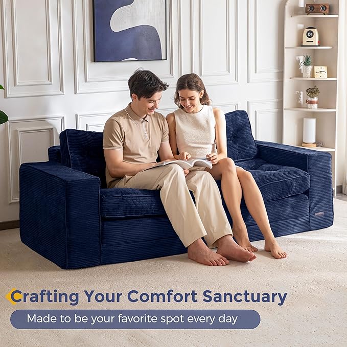 MAXYOYO Convertible Sofa Bed, Pull Out Oversized Loveseat Sleeper Sofa, 2 in 1 Folding Couch Bed, Fold Out Floor Couch with Pillows for Living Room Bedroom Lounge, Navy