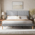 Cozy Castle King Size Upholstered Platform Bed Frame with 51.2" Tall Wingback Headboard, Double Backrest Metal Bed Frame, No Box Spring Needed, Easy Assembly, Bedroom Furniture, Grey