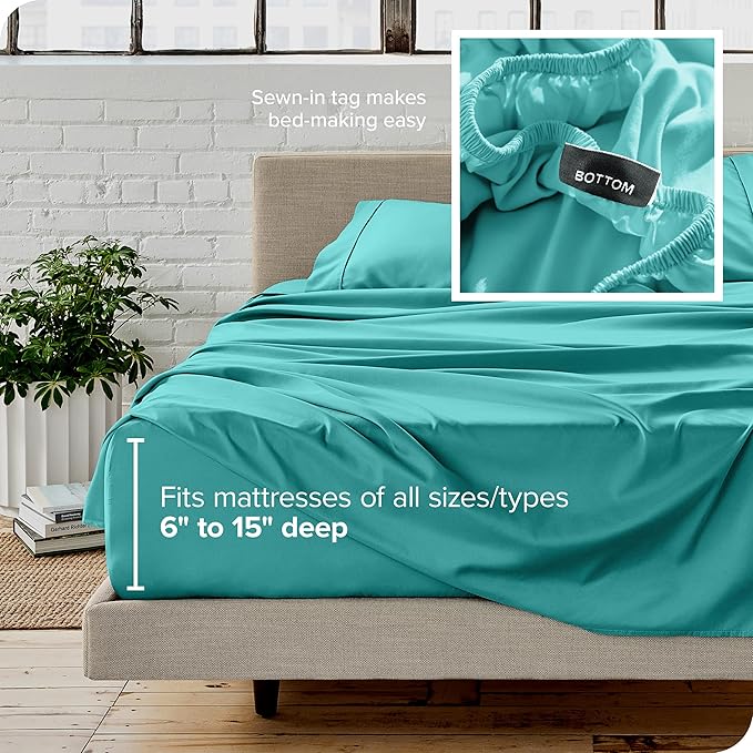 Bare Home Twin XL Sheet Set - 1800 Ultra-Soft Microfiber Twin Extra Long Bed Sheets - Double Brushed - Deep Pockets - Easy Fit - 3 Piece Set - Bedding Sheets & Pillowcases (Twin XL, Turquoise)