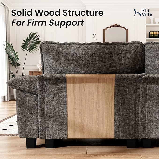 PHI VILLA Cloud Modular Couches Sets, 157.5" Sectional Sofa with Upholstered Deep Seat, 4-Seater Long Couches for Living Room Apartment, Chenille Fabric, Smoky Grey