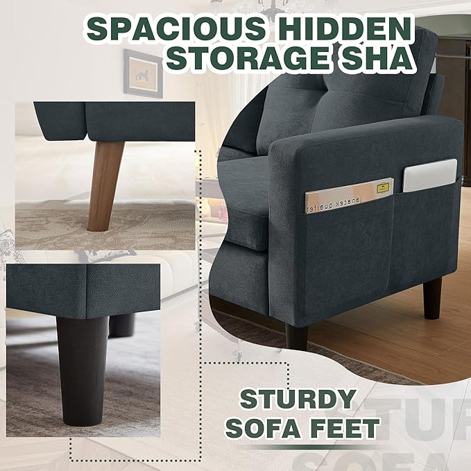 Convertible Sectional Sofa Set, Small L Shaped 3-Seat Couch with Reversible Chaise and Loveseat Sofa, Modern Polyester Sofas Couches for Living Room, Dark Grey | L Shaped 3-Seat, Reversible Chaise, Loveseat Sofa, Modern Polyester, For Living Room