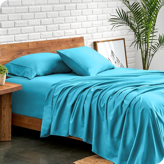 Bare Home Split Head Flex King Sheet Set - 1800 Ultra-Soft Microfiber Bed Sheets - Double Brushed - Deep Pockets - Easy Fit - 4 Piece Set - Bedding Sheets & Pillowcases (Aqua)