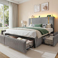 Homkdom Full Size Bed Frame with Headboard & 6 Storage Drawers,Soft Upholstered Bed Frame Full with LED Light & Charging Station,1200-LB Heavy Duty Metal Support,Modern,Grey