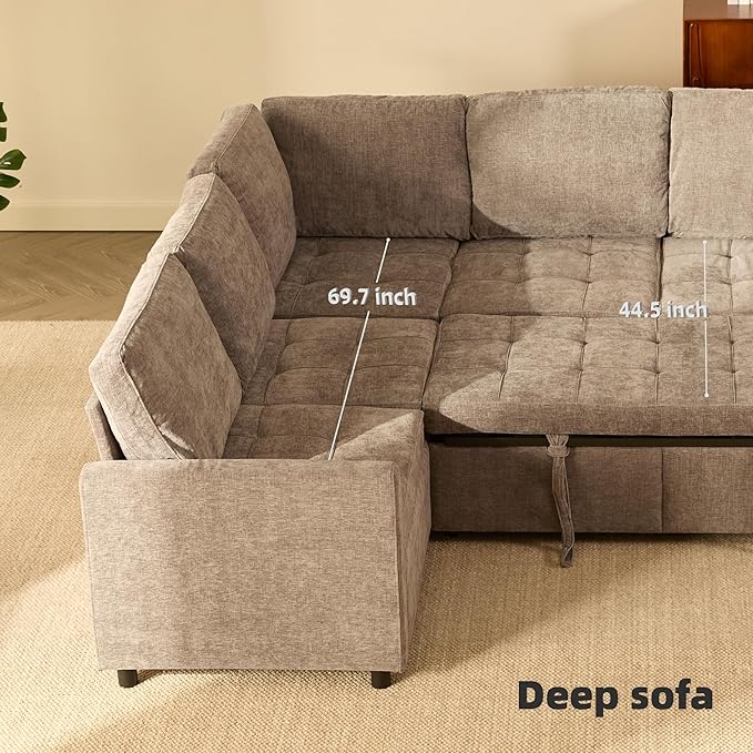 107" Modular Sectional Sleeper Sofa, Set of Modular Pieces with Pull Out Bed, U Shaped Sectional Couch with Storage, Extra Wide&Deep Seat Couches for Living Room, Removable Sofa Cover, Chenille-Slate