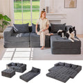 MAXYOYO Modular Sectional Sofa Couch, Foldable L-Shaped Folding Sofa Bed with Ottoman, Convertible Sectional Couch Corded Tufted Floor Sofa Lounger with Pillows for Living Room, No Assembly, Dark Grey
