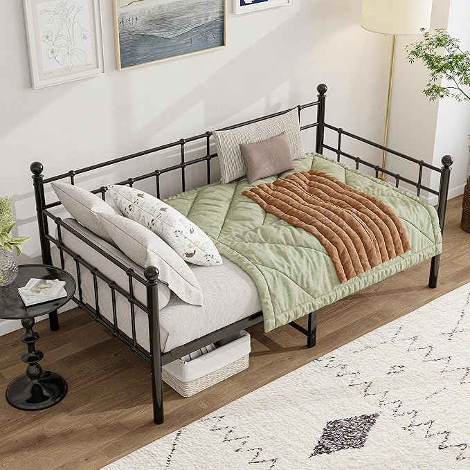 BOFENG Metal Daybed Frame Twin Size Platform Sofa Bed Day Bed with Strong Steel Slats Mattress Foundation Bedroom Furniture,Noise Free,Black