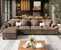 L Shaped Modular Cloud Couch, 157.5'' Oversized Chenille Sectional Sofa with Wider Armrest and Ottoman, Upholstered 5-Seat Modern Deep Seat for Bedroom Living Room, Taupe
