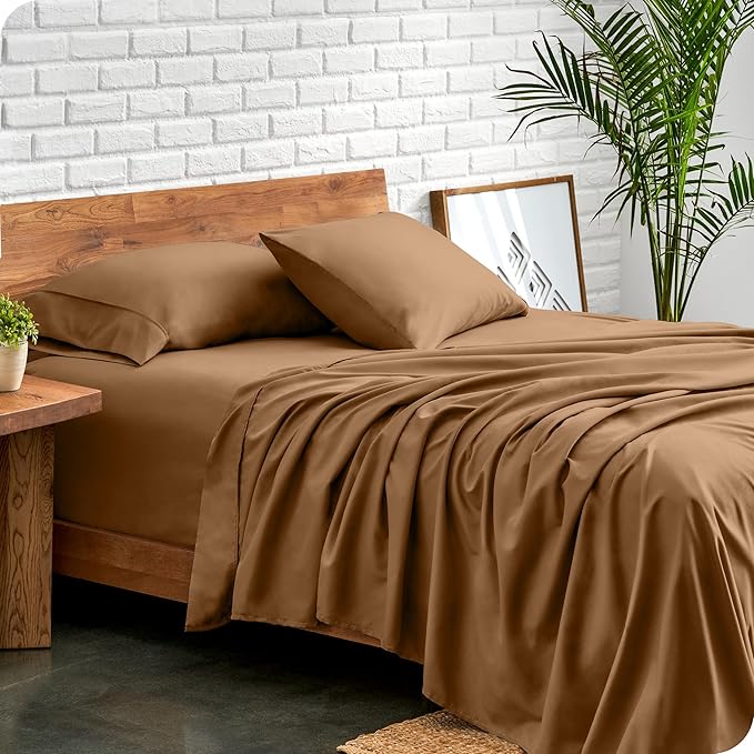 Bare Home Queen Sheet Set - 1800 Ultra-Soft Microfiber Queen Bed Sheets - Double Brushed - Deep Pockets - Easy Fit - 4 Piece Set - Bedding Sheets & Pillowcases (Queen, Caramel)