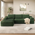 Yaheetech 110" Modular Sectional Sofa Corduroy Boneless Couch with Chaise L-Shape Cloud Couch with Detachable Pillows No Assembly Sofa for Living Room, Green