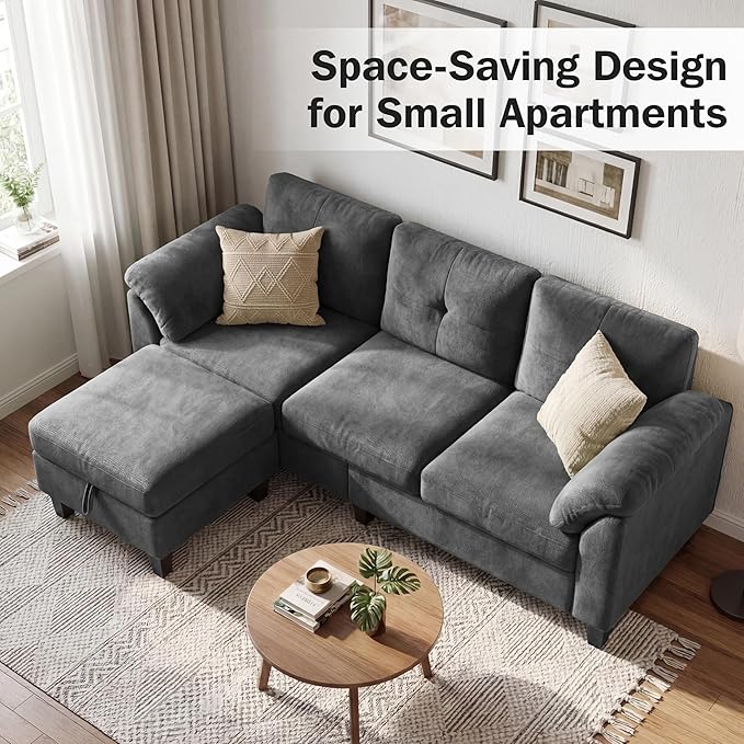 WEUP 79" Convertible Sectional Couch with Storage Ottoman, L Shaped Small Sofa, 4 Seat Couches for Living Room, Apartment, Small Space, Grey