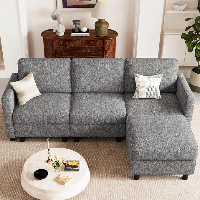 Belffin 84.3" 4 Seats L Shaped Couch Modular Sectional Sofa Washable Sectional Couches for Living Room Comfy Couches with Storage Seat Couch Sofas with Chaise,Grey