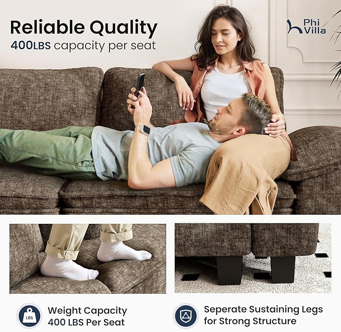 PHI VILLA Cloud Modular Couches Sets, 2 Pieces Comfy Sectional Sofa Set with Loveseat, 5-Seater Upholstered Couch for Living Room, Chenille Fabric, Taupe