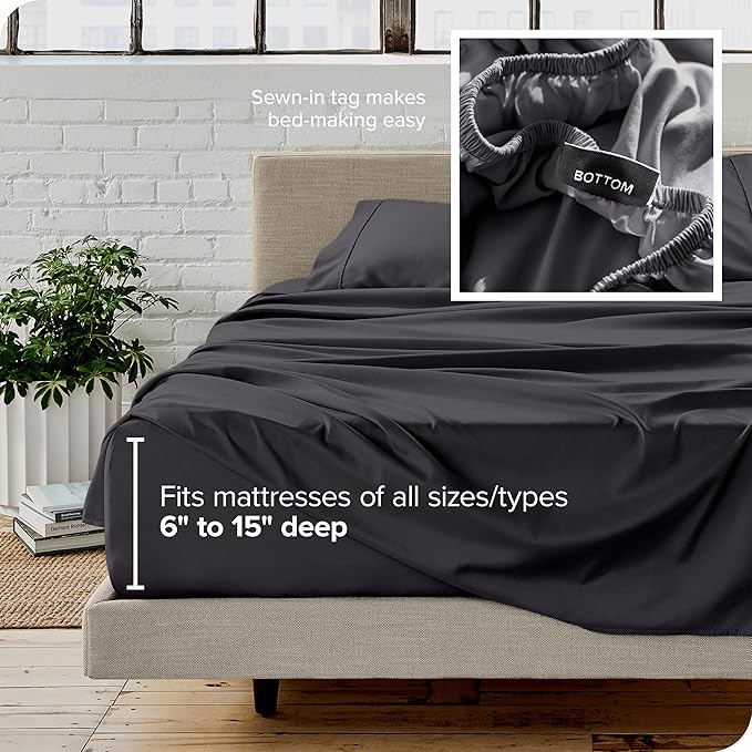 Bare Home Short Queen Sheet Set - 1800 Ultra-Soft Microfiber Bed Sheets - Double Brushed - Deep Pockets - Easy Fit - 4 Piece Set - Bedding Sheets & Pillowcases (Short Queen, Forged Iron Grey)