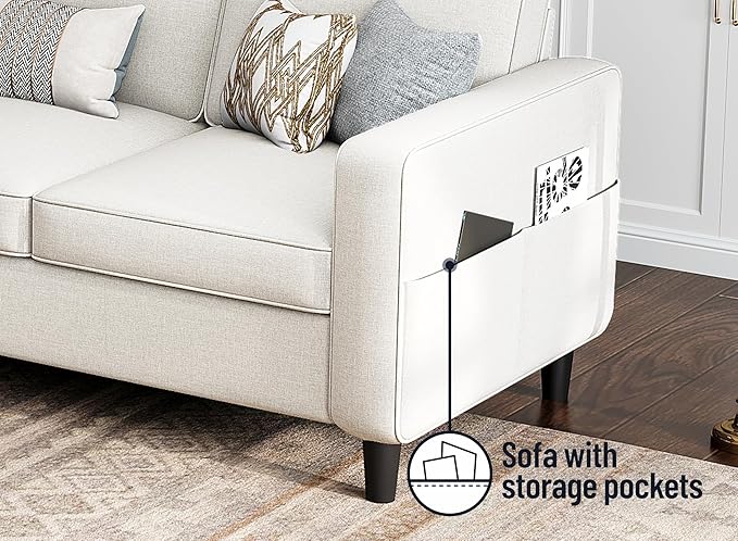 Sectional Couches for Living Room Convertible 3 Seater Sofas 78" L Shaped Couch with Removable Storage Ottoman Modern Linen Beige Sofa for Apartments Studios Dorms Small Spaces | 78" Small Sectional