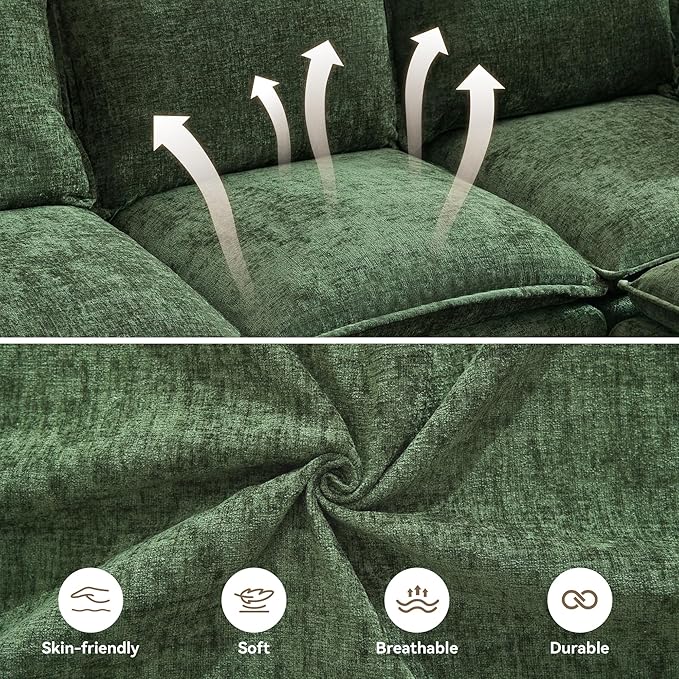 105" Cloud Modular 4 Seater Sofa with 2 Storage Ottoman, Modern Upholstered Sofa Storage Sofa Couch Deep Seat, U Shape Sectional Sofa Chenille Comfy Couch with Armrests for Living Room, Green