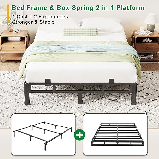 ROIL 7 Inch King Bed Frame, Metal Bed Frame & Box Spring 2 in 1 Platform with Round Corner Legs, 4000LBS Double Layer Low Profile Metal Platform Mattress Baffles, Noise-Free Easy Assembly