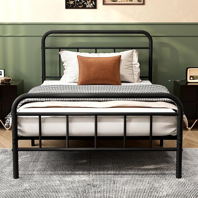 14Inch Metal Bed Frame,Twin Size Bed Frame with Storage Space,Heavy Duty Sturdy Mattress Foundation,Easy Assembly,No Box Spring Needed,Twin