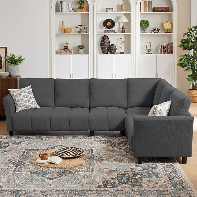 102" Convertible Sectional Sofa Couch, L Shaped Couch with Back Cushions, Modern Upholstered 6-Seat Reversible Sofa Set for Living Room, Apartment, Office, Dark Grey