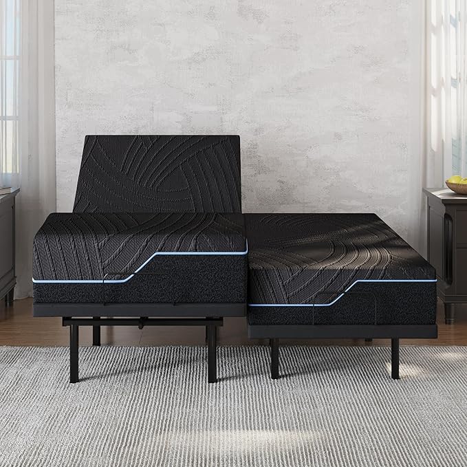 Dyonery Split King Adjustable Bed Frame with Mattress, 14 inch Medium Copper-Gel Memory Foam Mattress, Head & Foot Incline, 750lbs Lift Capacity, Powerful Quiet Motor, 5 Minutes Tools-Free Assembly