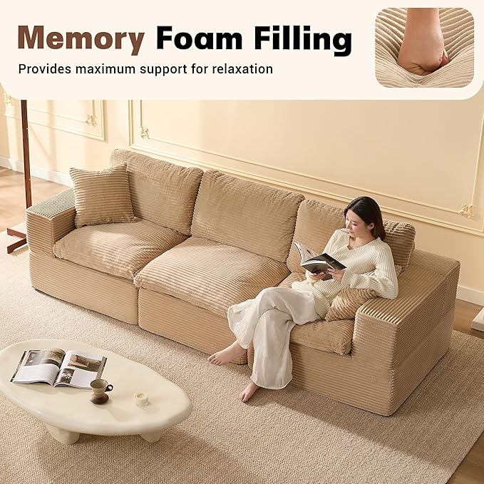 106.3” Sectional Couches for Living Room, Set of Cloud Couch, Modular Sectional Sofa, Convertible Sofas Bed, Deep Seat Sofa, Corduroy,Camel